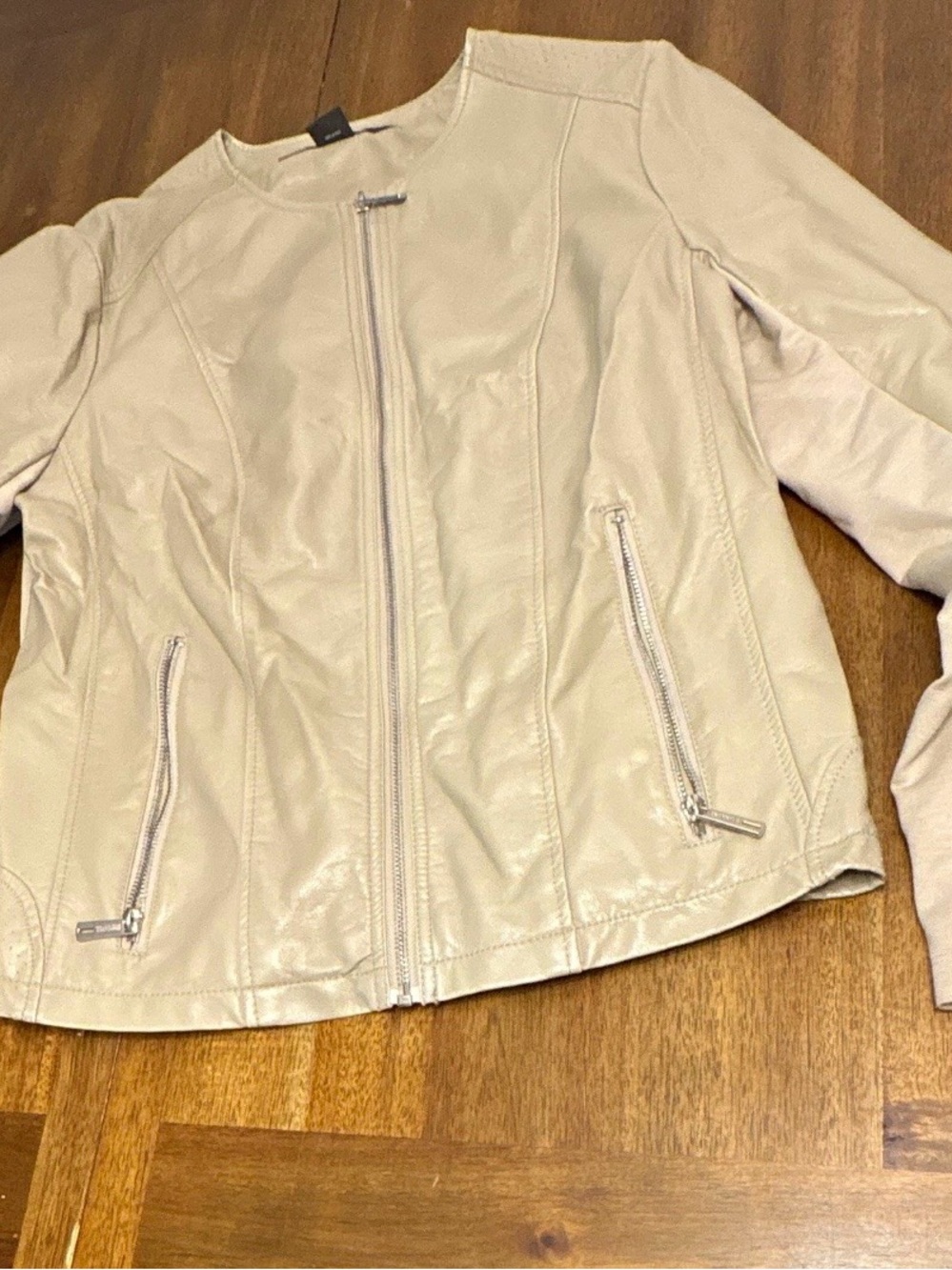 Kenneth Cole Reaction Light Cream Faux Leather Zip Jacket